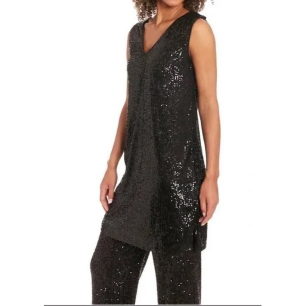Muse Women’s V‑Neck Sleeveless Sequin Tunic Top Black NWT - Picture 3 of 7